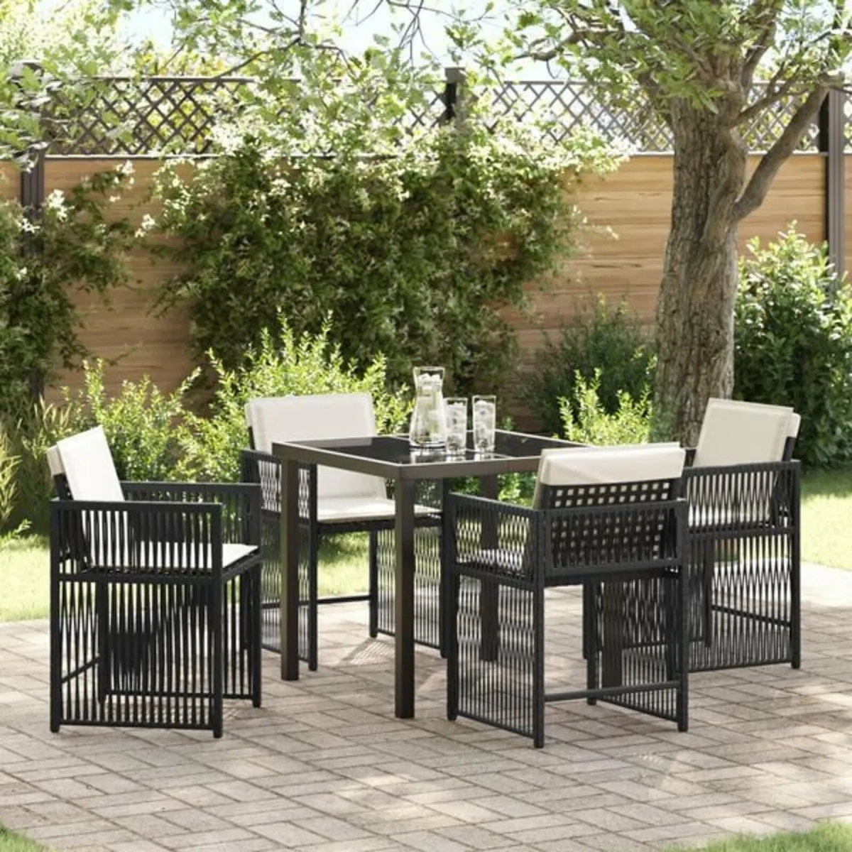 Garden Dining Set 5 pcs Light Grey Poly Rattan - Image 2