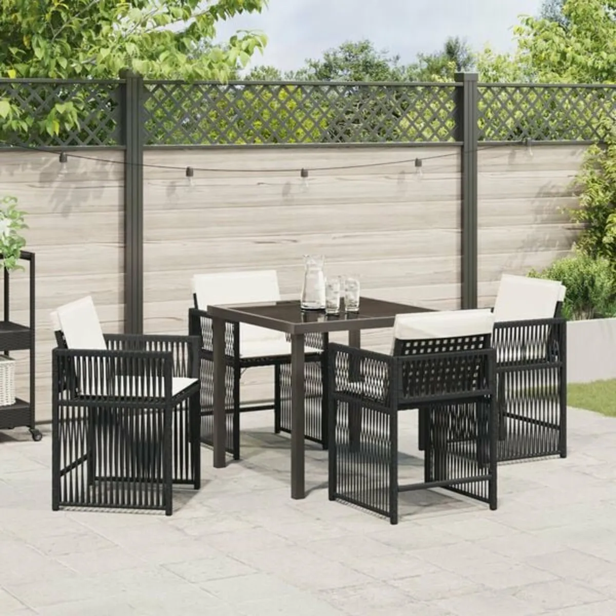 Garden Dining Set 5 pcs Light Grey Poly Rattan - Image 3