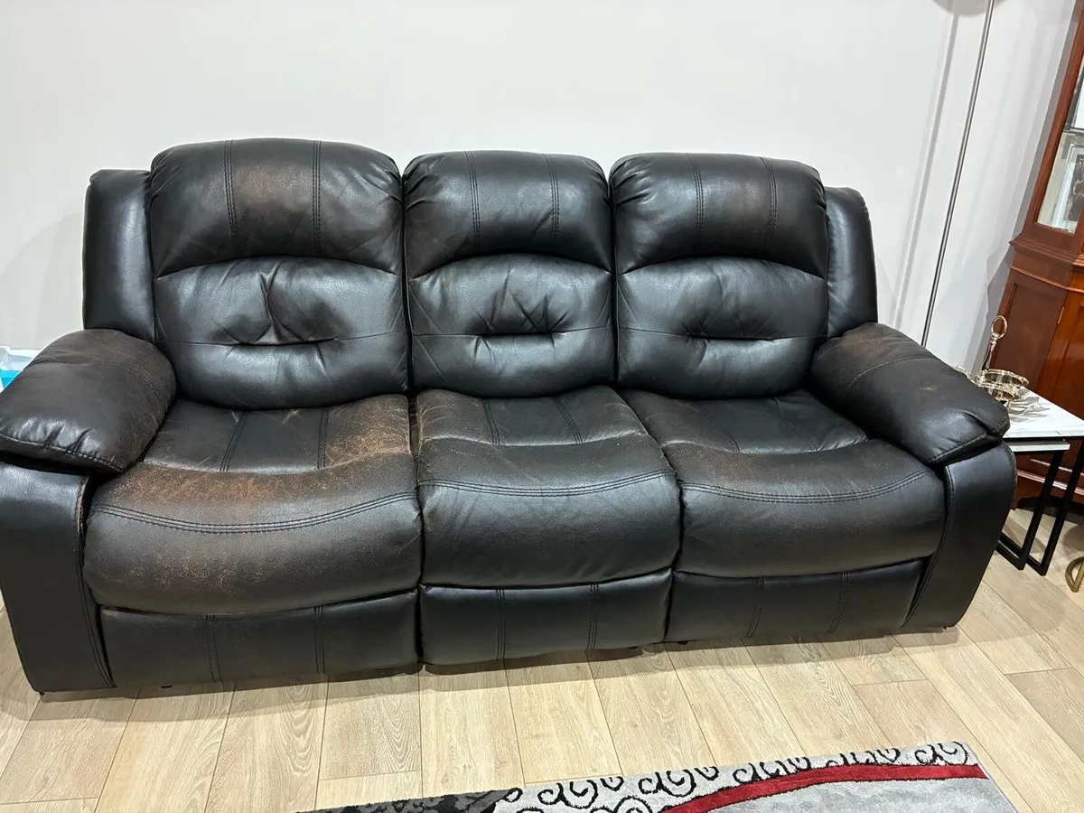 3 Seater Black Manual Recliner Sofa - Image 1