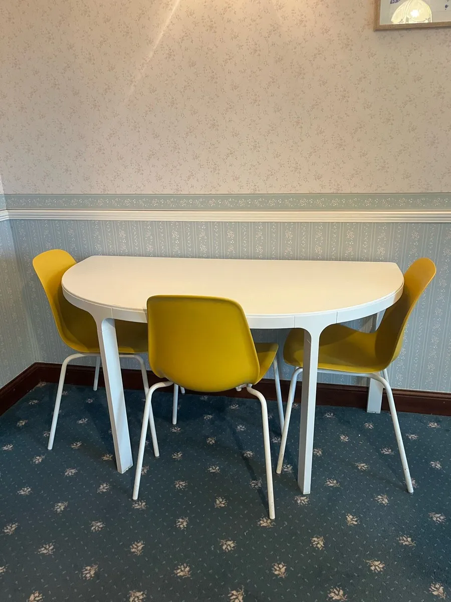 Half-Moon Table + 3 Yellow Chairs - Image 1