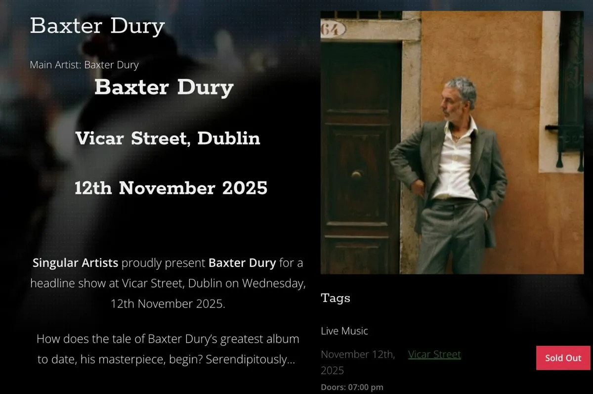 Baxter Dury tickets, Vicar St - 12.11.25