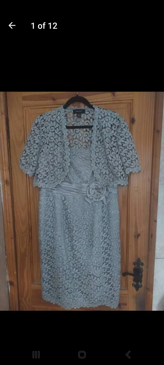 R and M Richards silver lace dress with bolero - Image 1