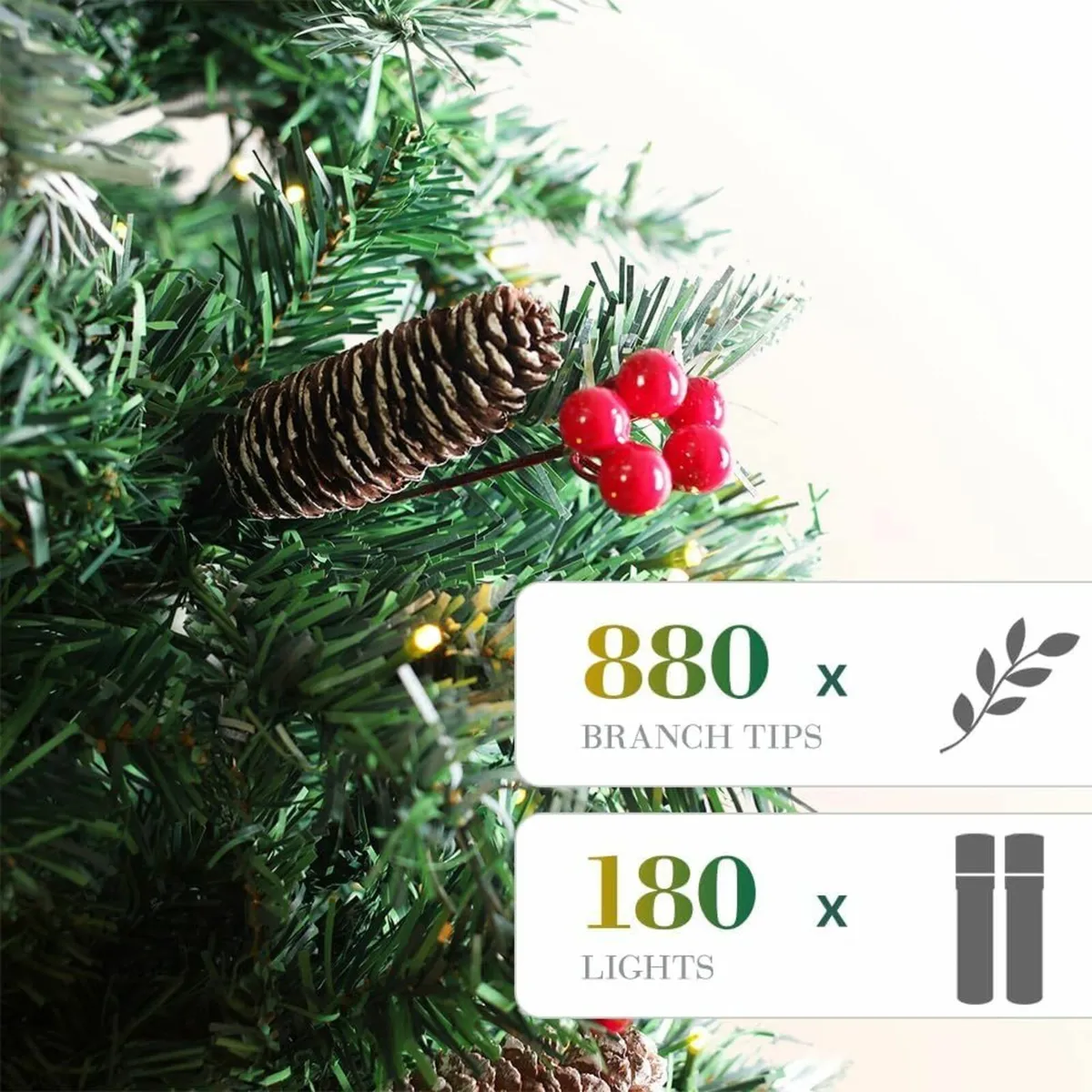 6ft Pre-Lit Christmas Tree 180 LEDs, Pre-Decorated - Image 2