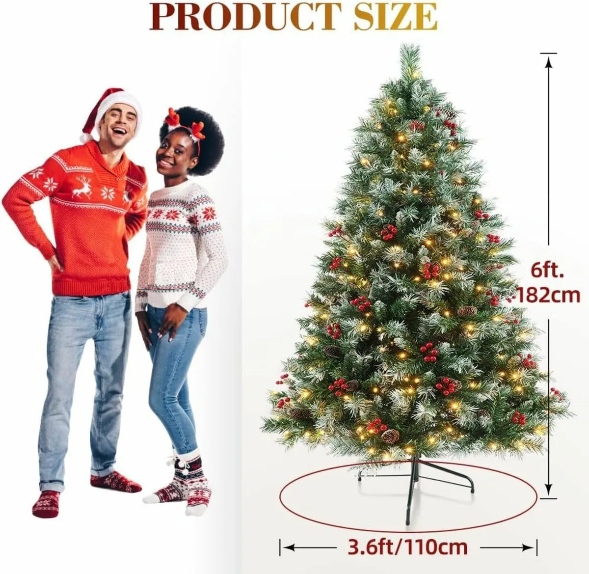 6ft Pre-Lit Christmas Tree 180 LEDs, Pre-Decorated - Image 3