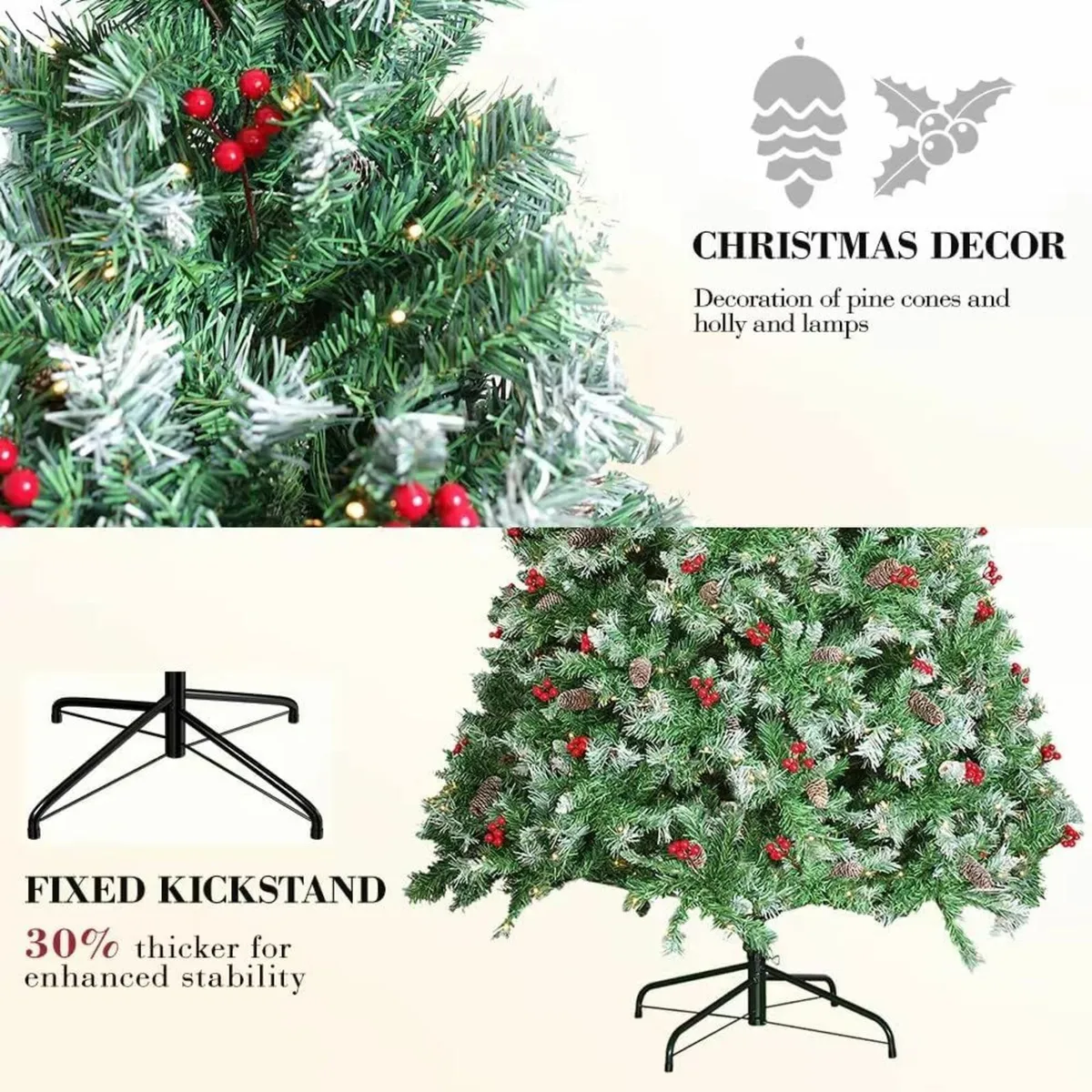 6ft Pre-Lit Christmas Tree 180 LEDs, Pre-Decorated - Image 4