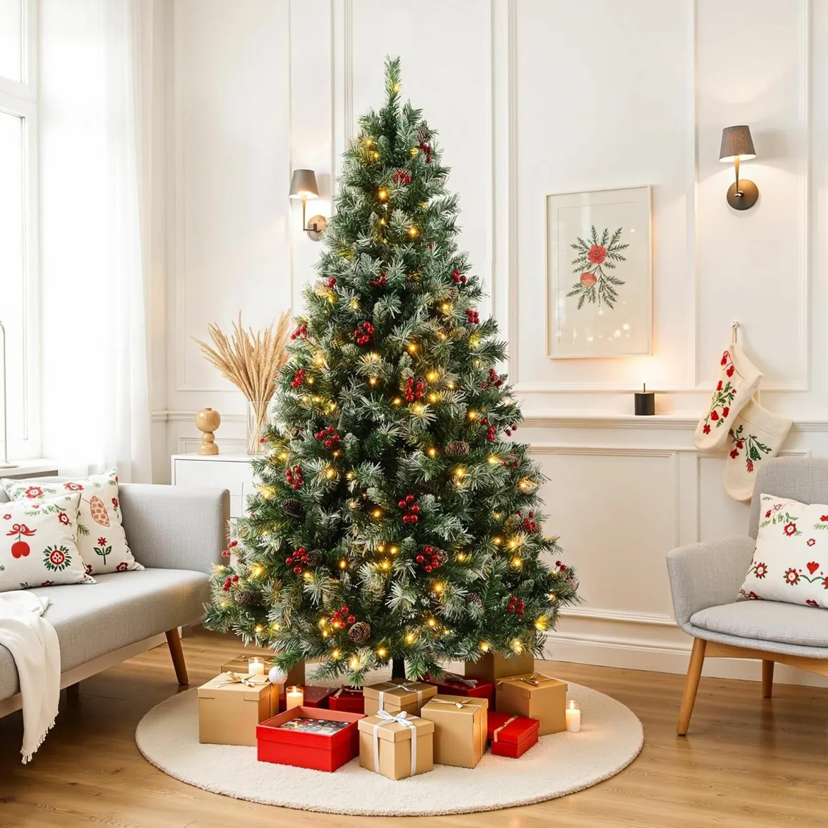 6ft Pre-Lit Christmas Tree 180 LEDs, Pre-Decorated - Image 1