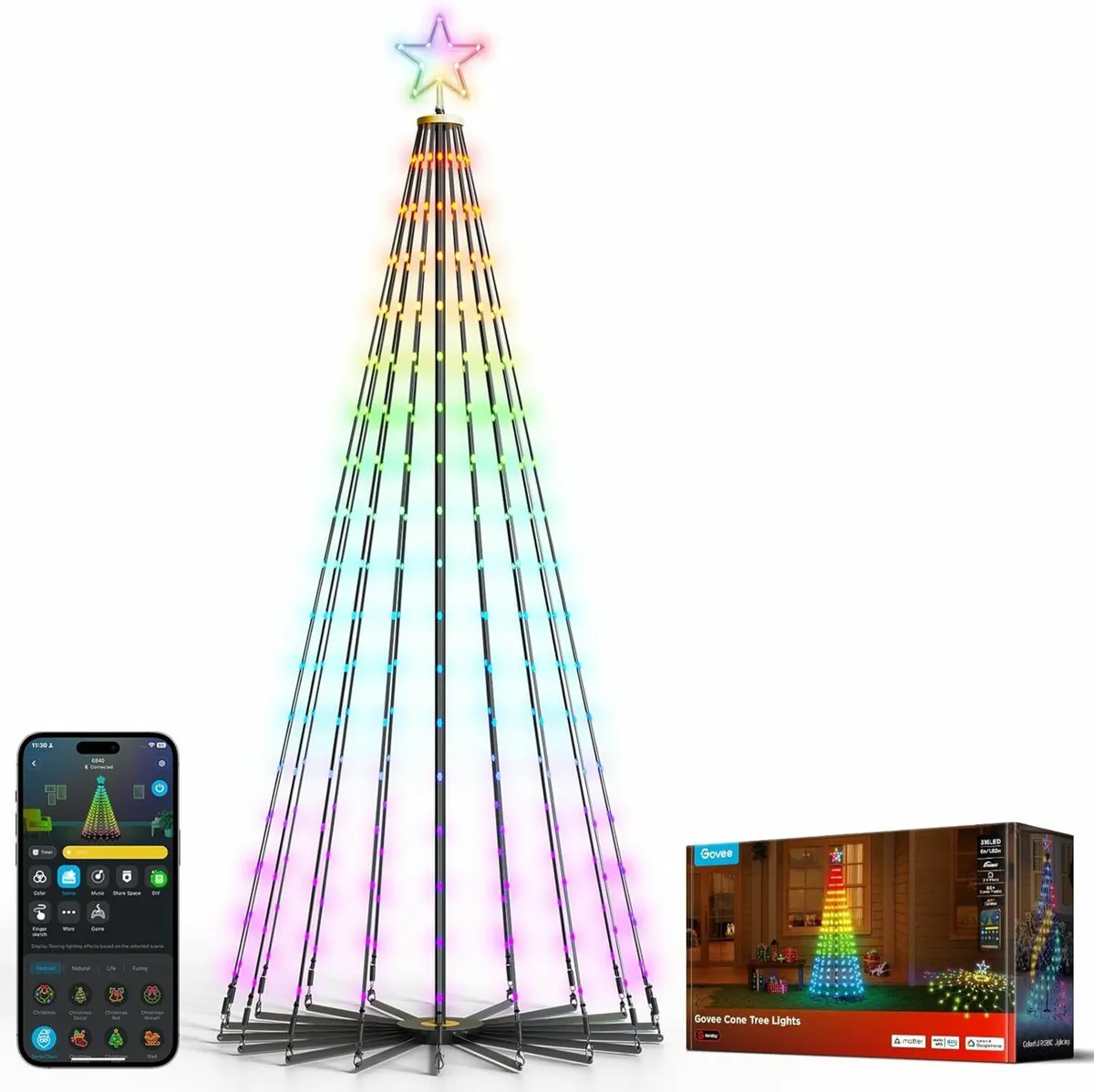 Christmas Cone Tree Lights, 1.82m 316 LEDs Smart - Image 2