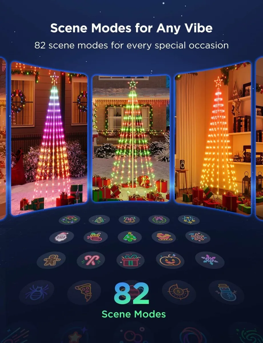 Christmas Cone Tree Lights, 1.82m 316 LEDs Smart - Image 3