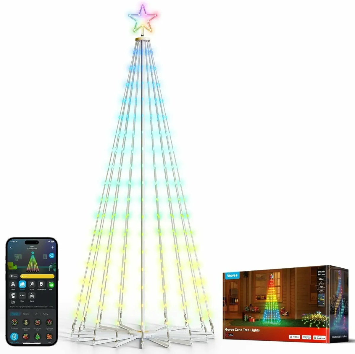 Christmas Cone Tree Lights, 1.82m 316 LEDs - Image 3