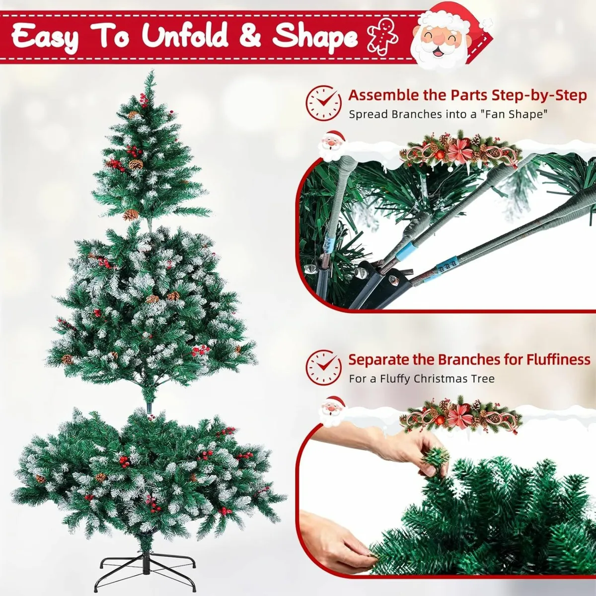 Artificial Christmas Tree, 6FT Holiday 1400 Tips - Image 3