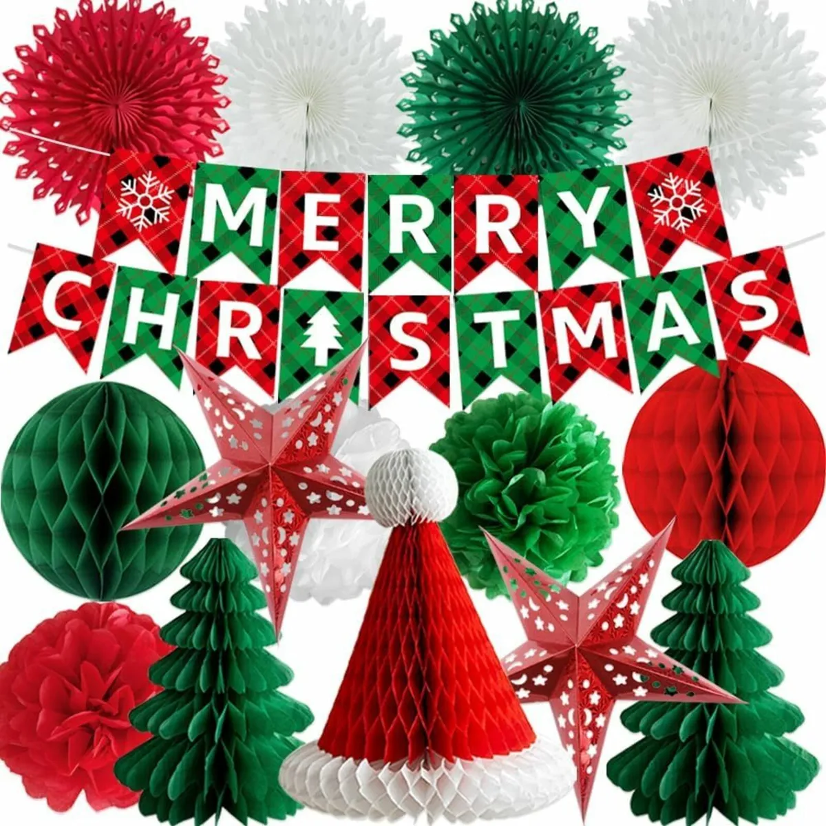 Christmas Decorations Set, Paper Xmas Party Decor, - Image 4