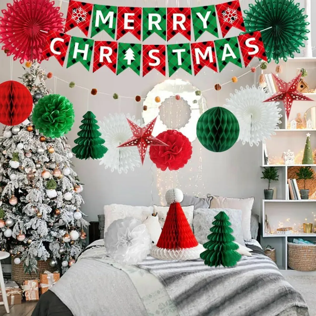 Christmas Decorations Set, Paper Xmas Party Decor, - Image 1