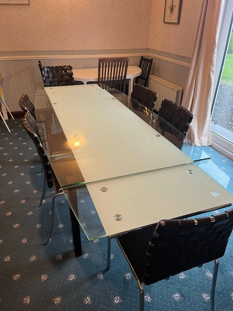 Extendable Glass Dining Table + 6 Leather Chairs - Image 3