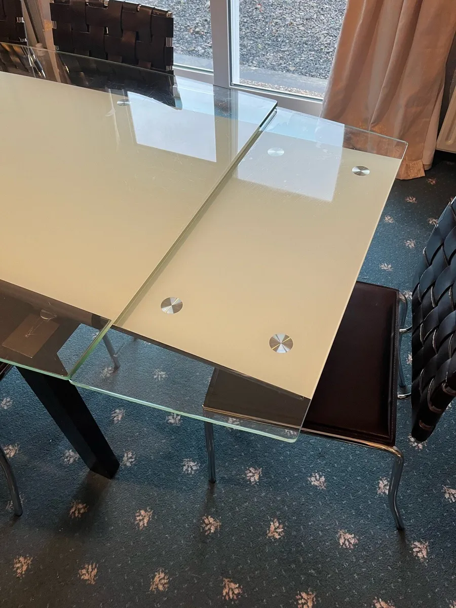Extendable Glass Dining Table + 6 Leather Chairs - Image 4
