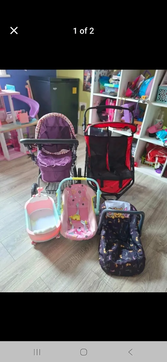 Doll buggies/carriers and baby Annabell bath - Image 1
