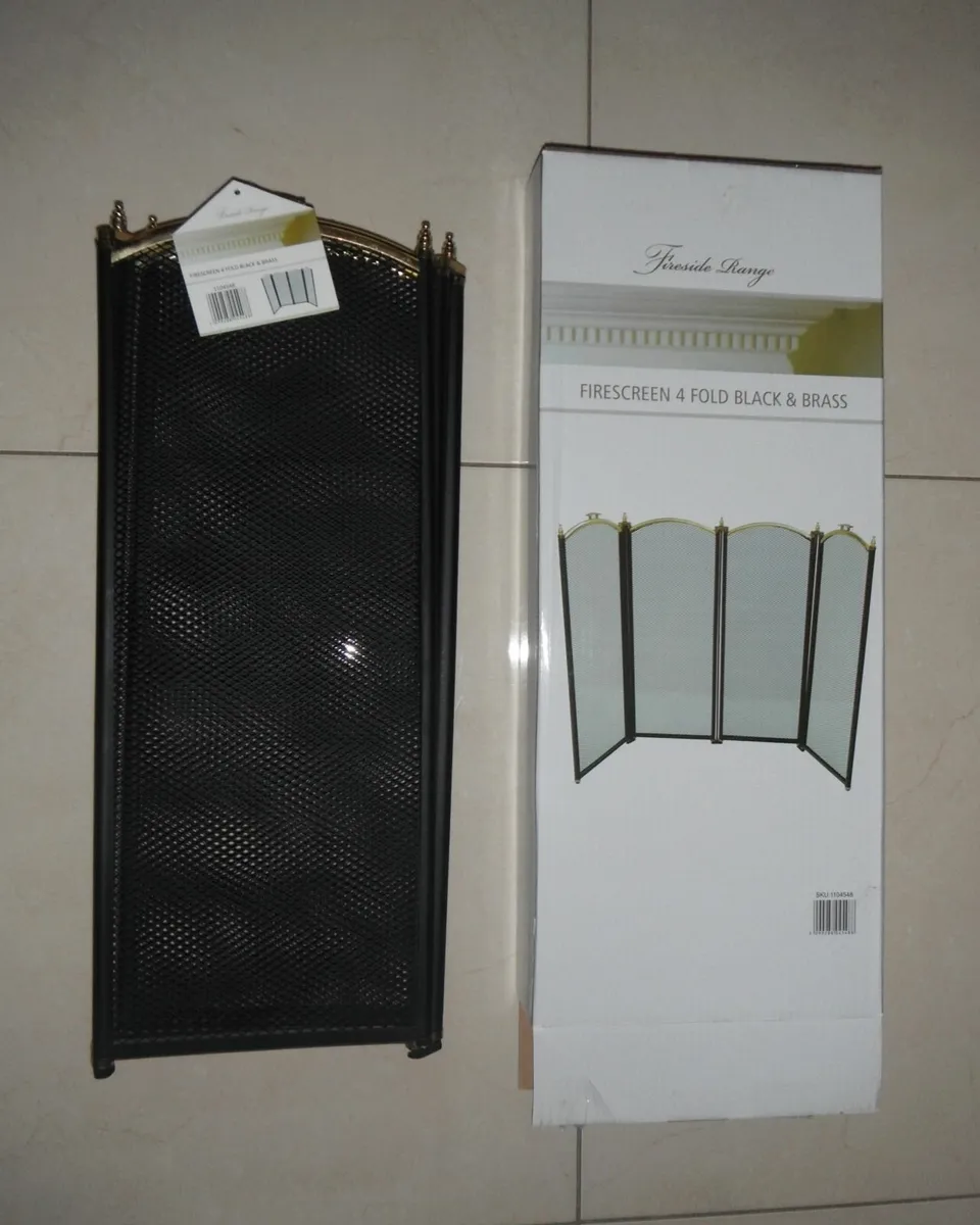 New 4 Fold Black & Brass Fire Screen /Spark Guard - Image 2