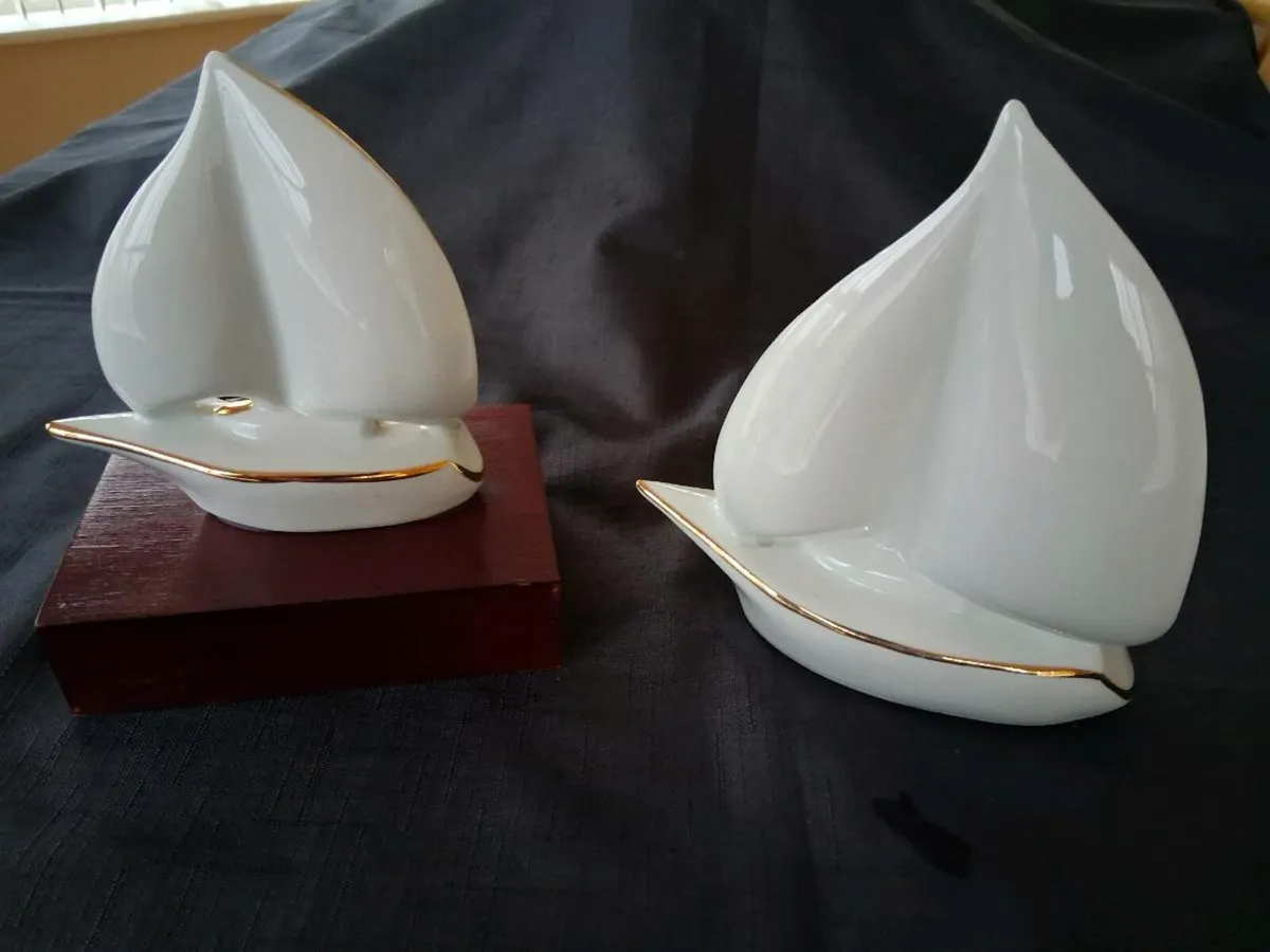 2 Ceramic Porcelain Sailing Boat Ornaments - Image 2