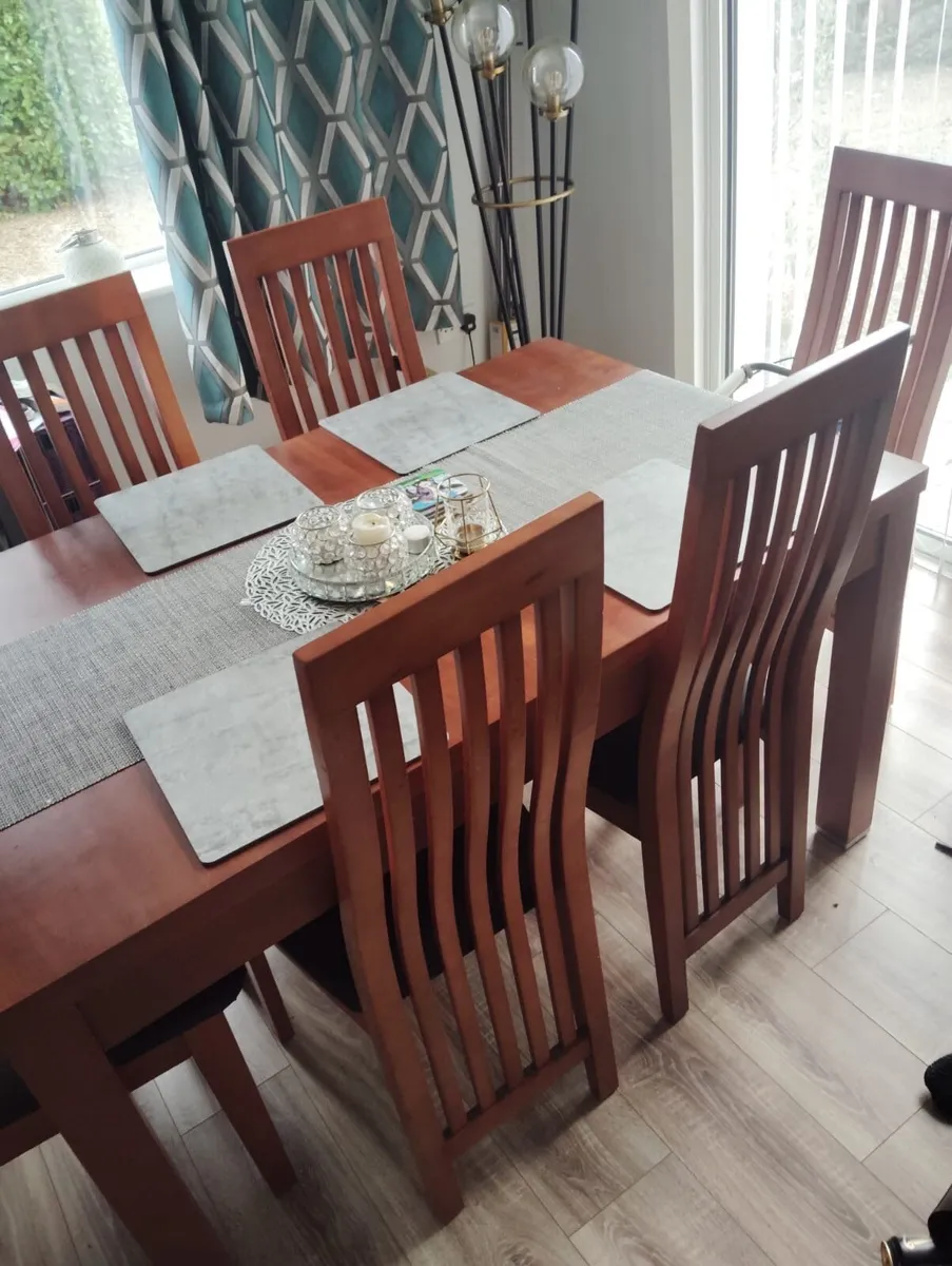 Wooden dining table & 6 chairs - Image 2