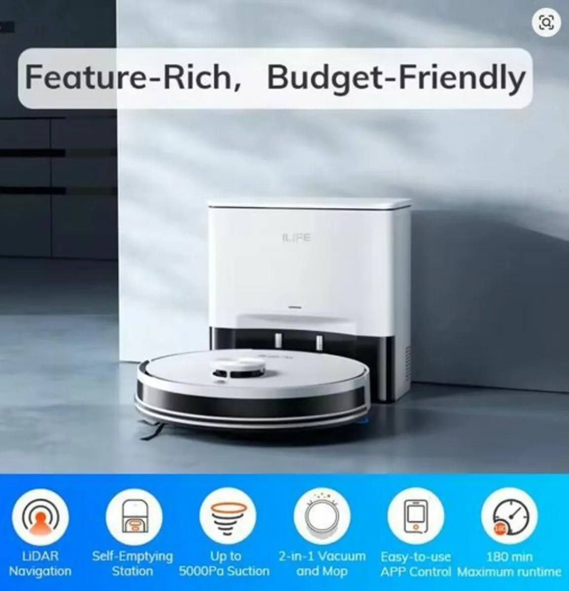 Robot Vacuum & Mop Combo 5000Pa Suction, Self-Empt - Image 2