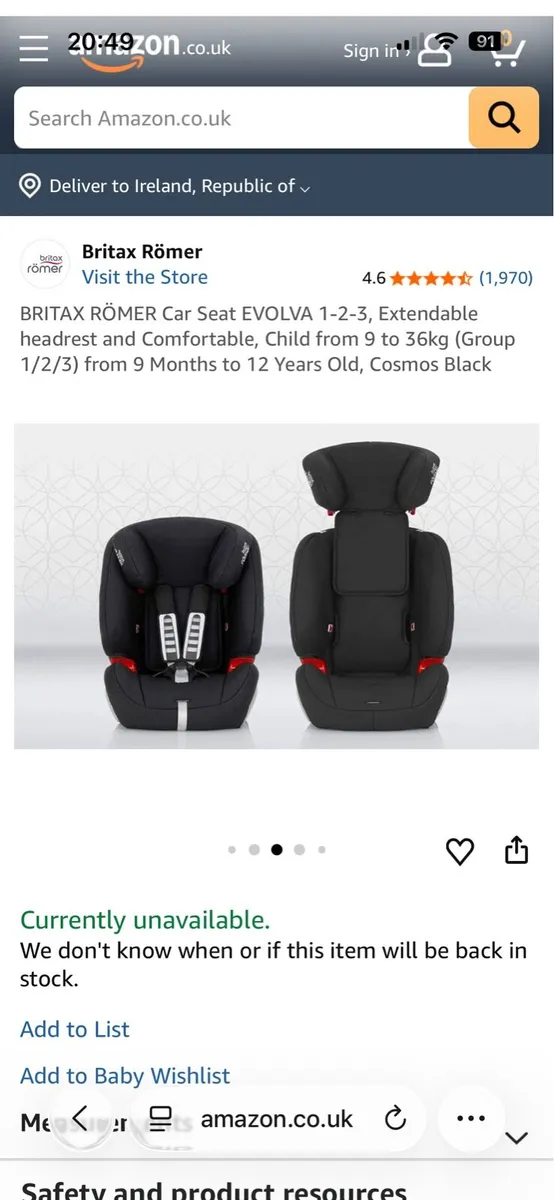 Britax Romer Evolva Car Seat Excellent Condition - Image 1