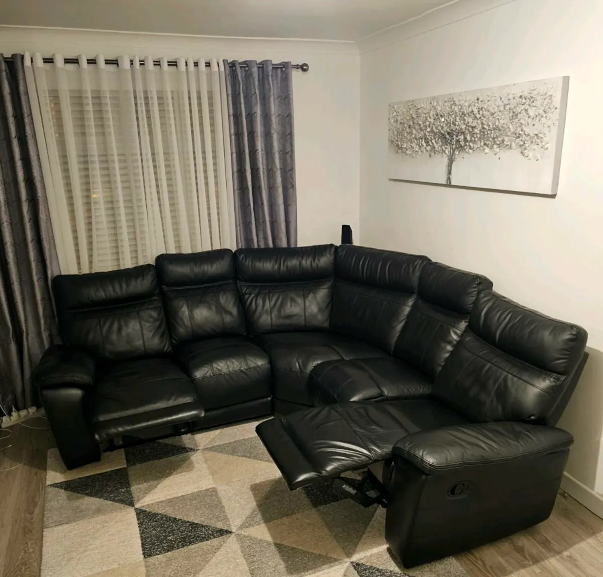 Black Leather Recliner Corner Sofa – Excellent Con - Image 2