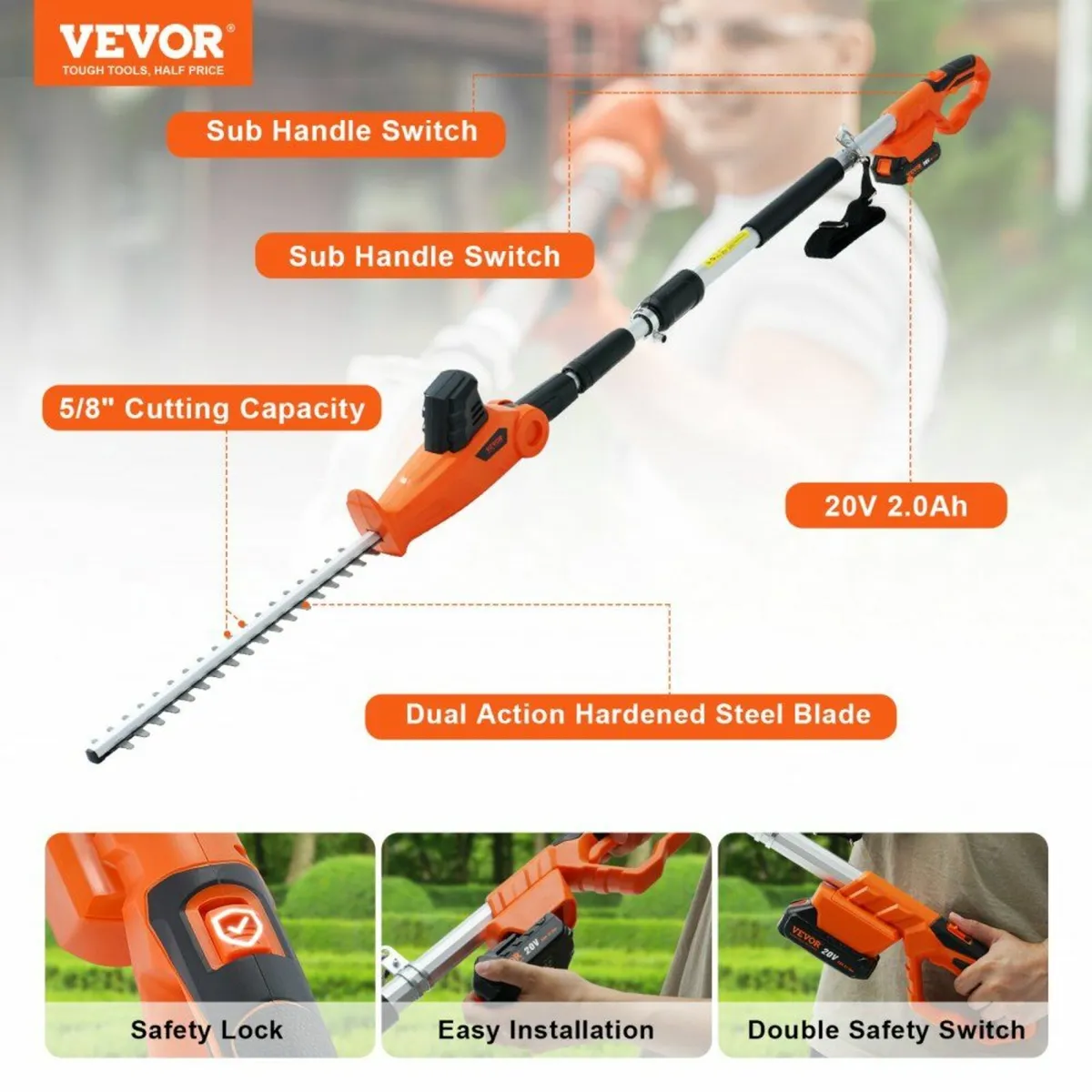 20V Cordless Hedge Trimmer Telescoping Pole Hedge - Image 2
