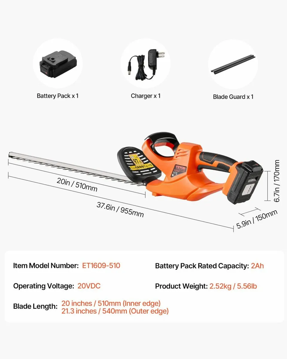 Cordless Electric Hedge Trimmer 20V 2A Battery - Image 4