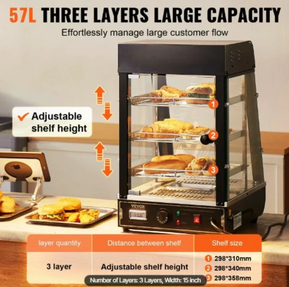 3-Tier Commercial Food Warmer Display, 1000W Food - Image 4