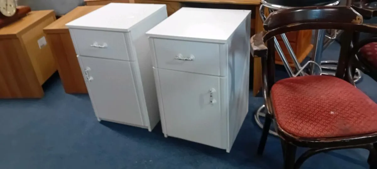 Pair Of Modern White Bedside Lockers