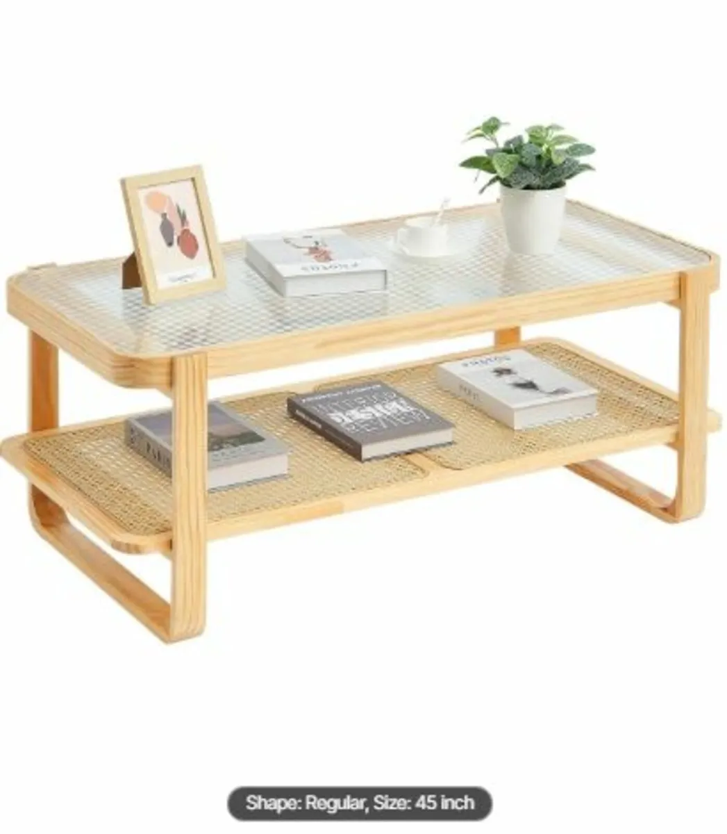 Rattan Coffee Table, Rectangle Rattan Woven Wood - Image 1