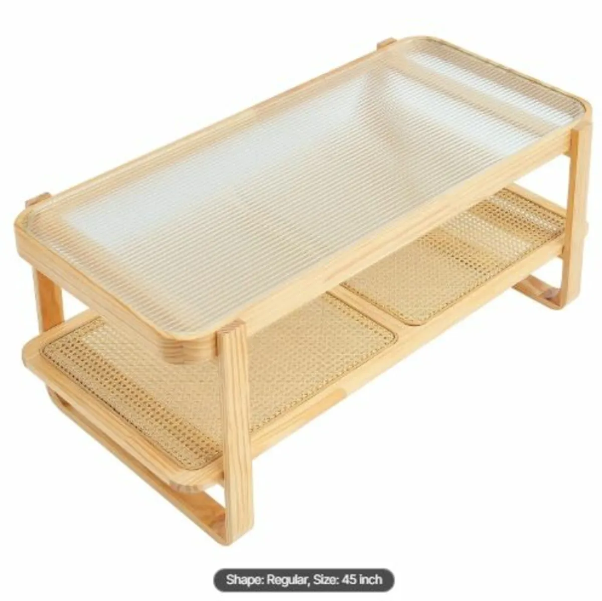 Rattan Coffee Table, Rectangle Rattan Woven Wood - Image 3