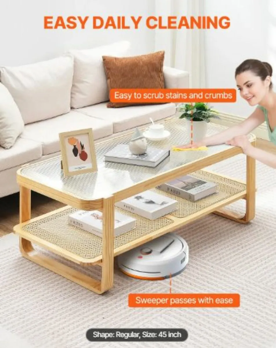 Rattan Coffee Table, Rectangle Rattan Woven Wood - Image 4
