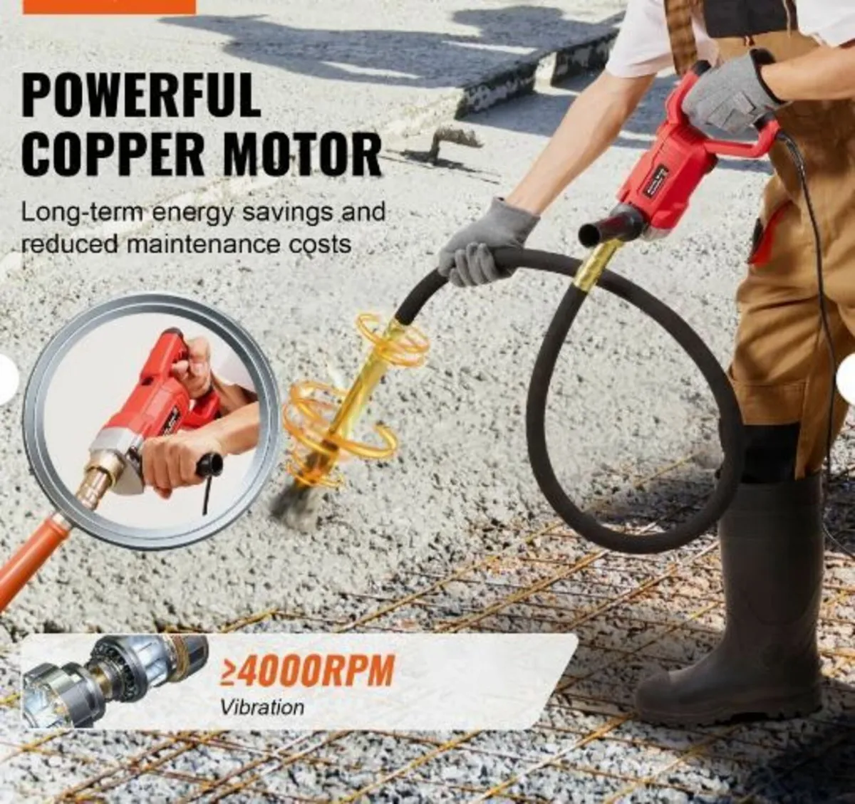 Handheld Concrete Vibrator, 960W Electric - Image 3