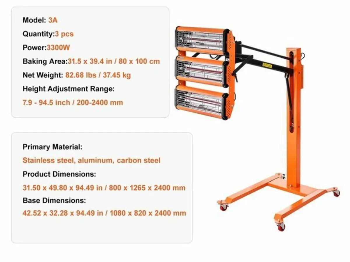 Infrared Curing Lamp, 3300W, Car Paint Dryer with - Image 4