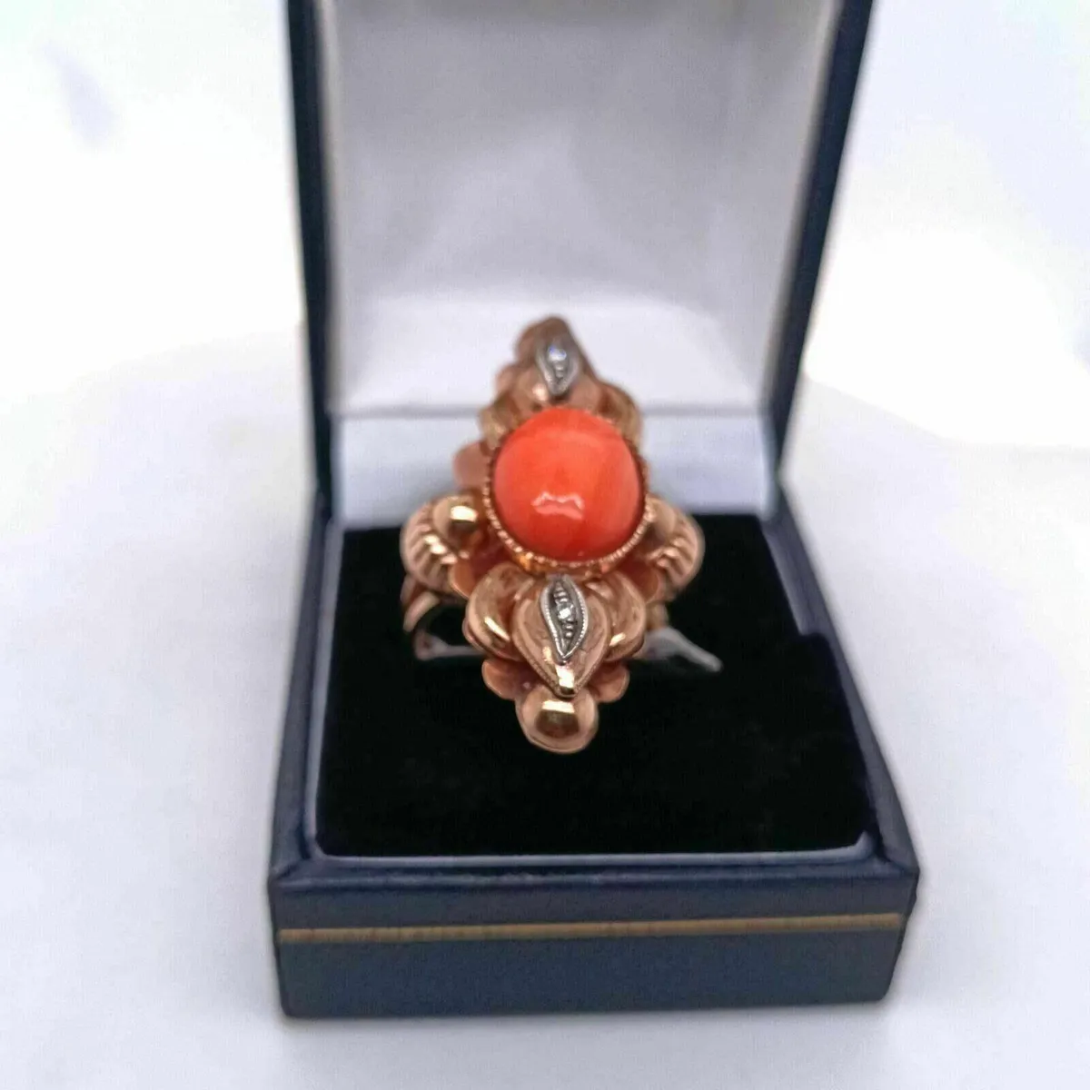 Victorian Red Coral & Diamond Fancy Ring 9k Gold - Image 4