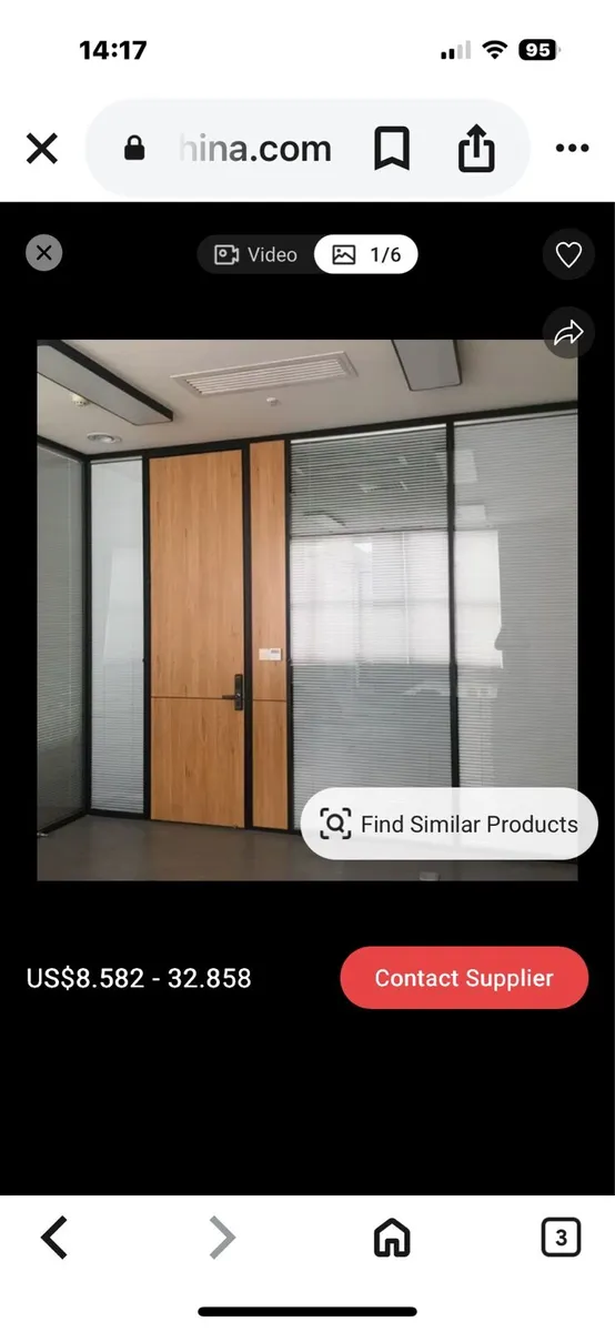 Glass office room divider with timber oak door and - Image 2