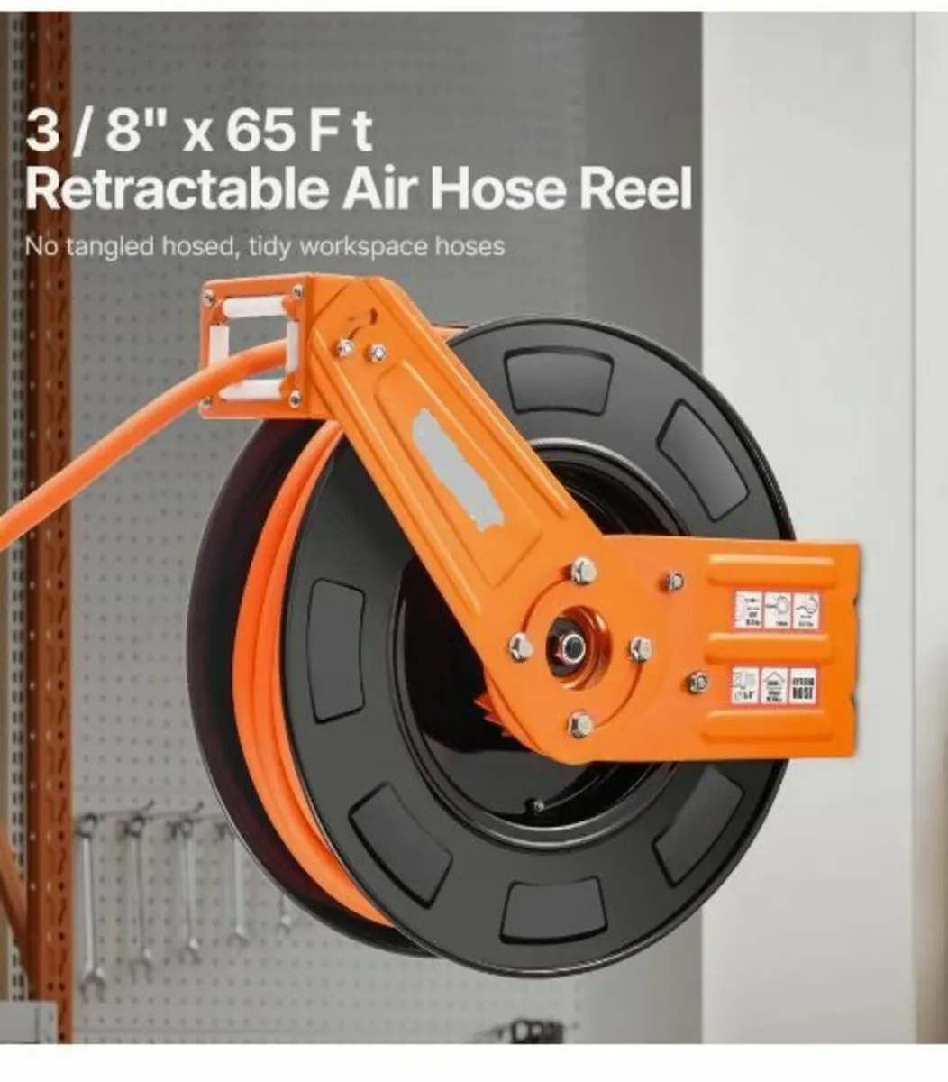 Retractable Air Hose Reel, 3/8 IN x 65 FT - Image 1