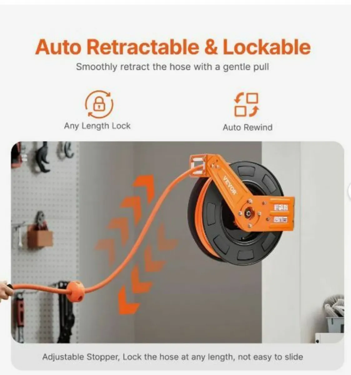 Retractable Air Hose Reel, 3/8 IN x 65 FT - Image 2