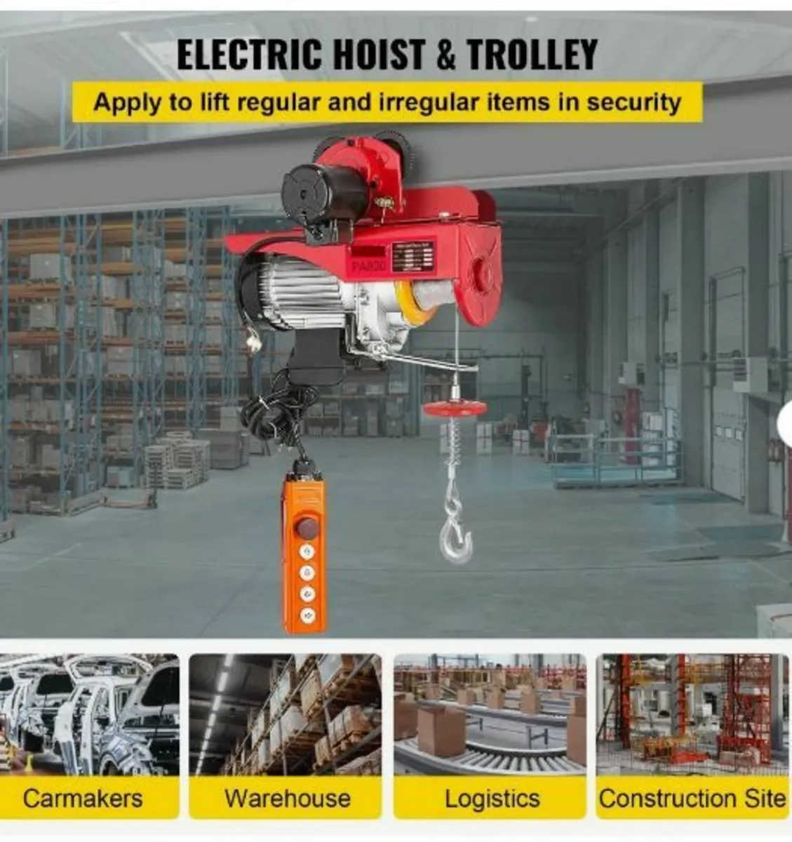 800Kg/1700Lbs Electric Trolley Hoist 1300W - Image 3