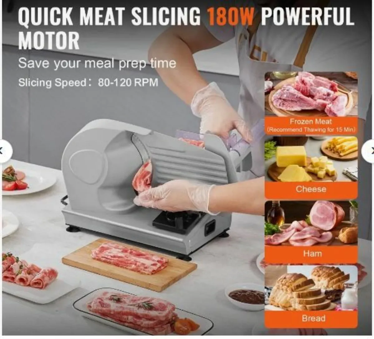 Meat Slicer, 180W Electric Deli Food Slicer - Image 2