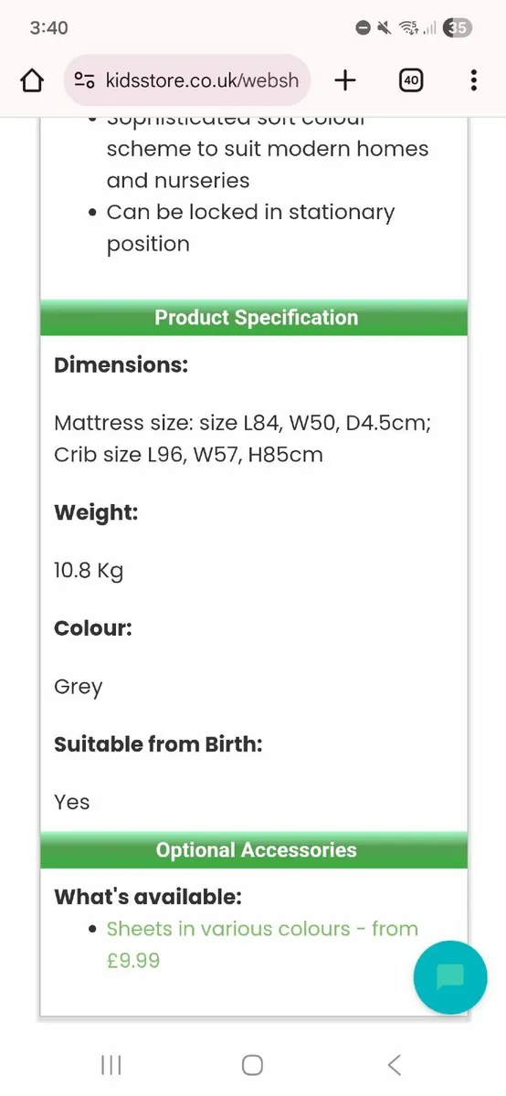 Nula nebula co sleeper cot/crib - Image 1