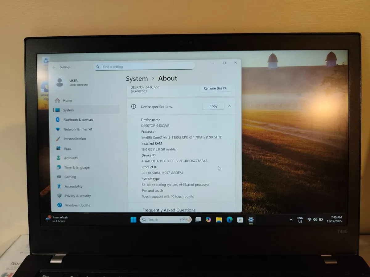 Lenovo ThinkPad T480 Intel i5 8th Gen | 16GB RAM | - Image 3