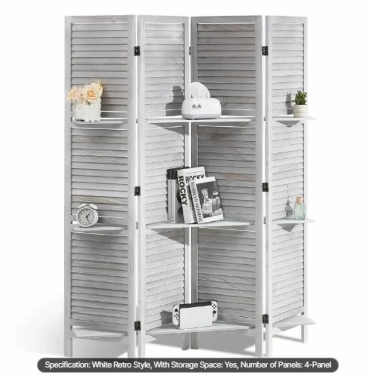 Wood Room Divider, 4 Panel Wood Folding Privacy - Image 1