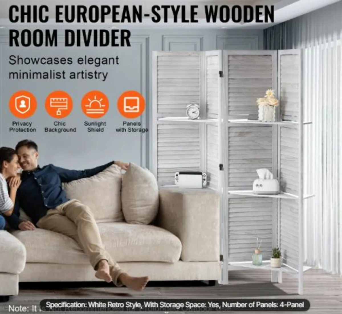 Wood Room Divider, 4 Panel Wood Folding Privacy - Image 2