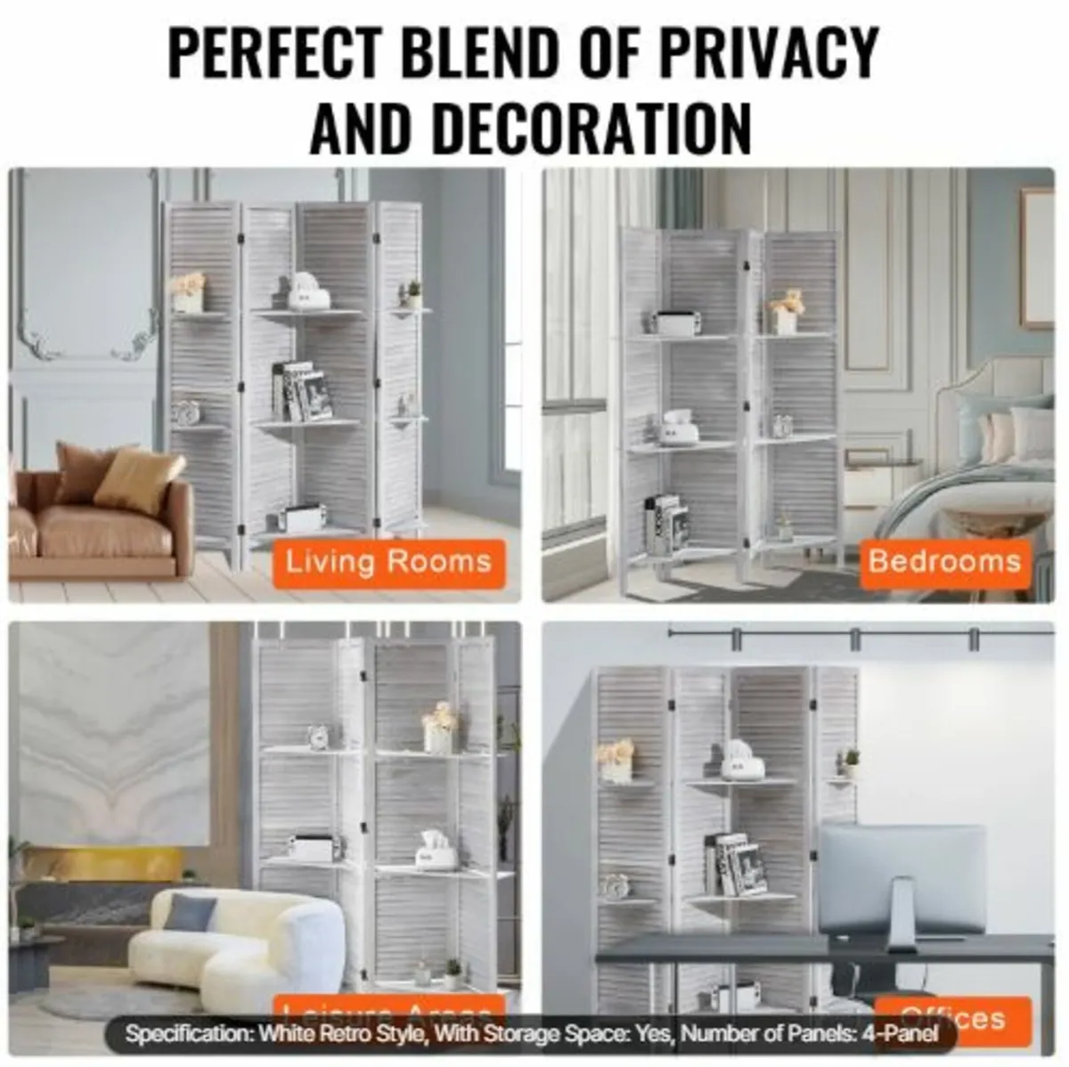 Wood Room Divider, 4 Panel Wood Folding Privacy - Image 3