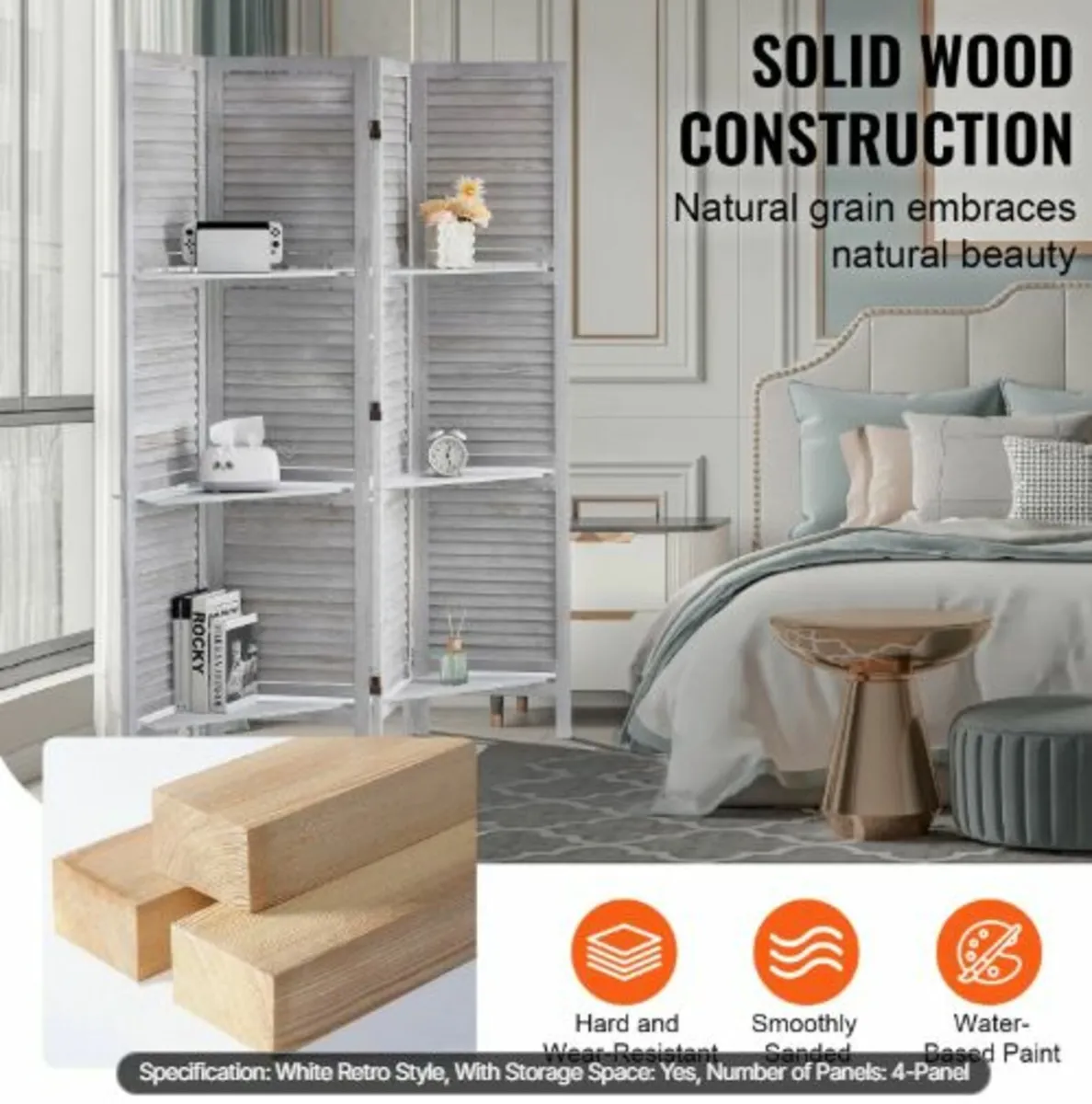 Wood Room Divider, 4 Panel Wood Folding Privacy - Image 4