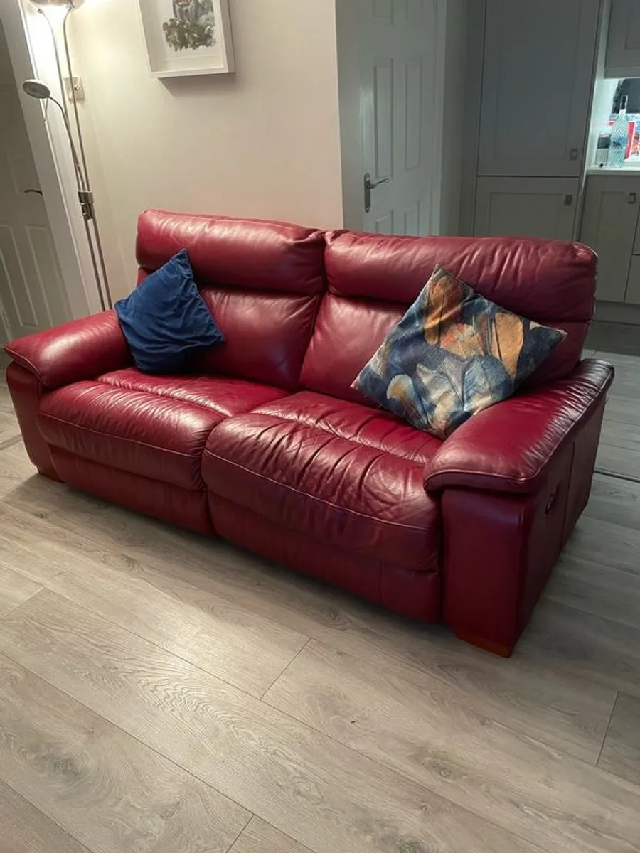 3 seater & 2 seater sofas, Mahogany kidney drinks cabinet, Large wall mirror - Image 1