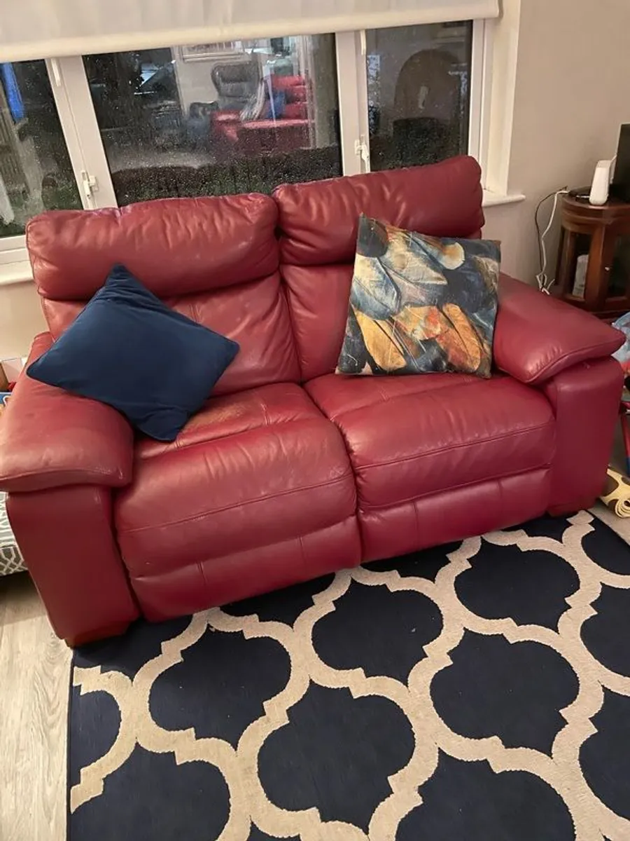 3 seater & 2 seater sofas, Mahogany kidney drinks cabinet, Large wall mirror - Image 2