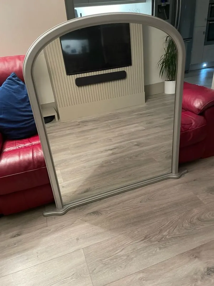 3 seater & 2 seater sofas, Mahogany kidney drinks cabinet, Large wall mirror - Image 3