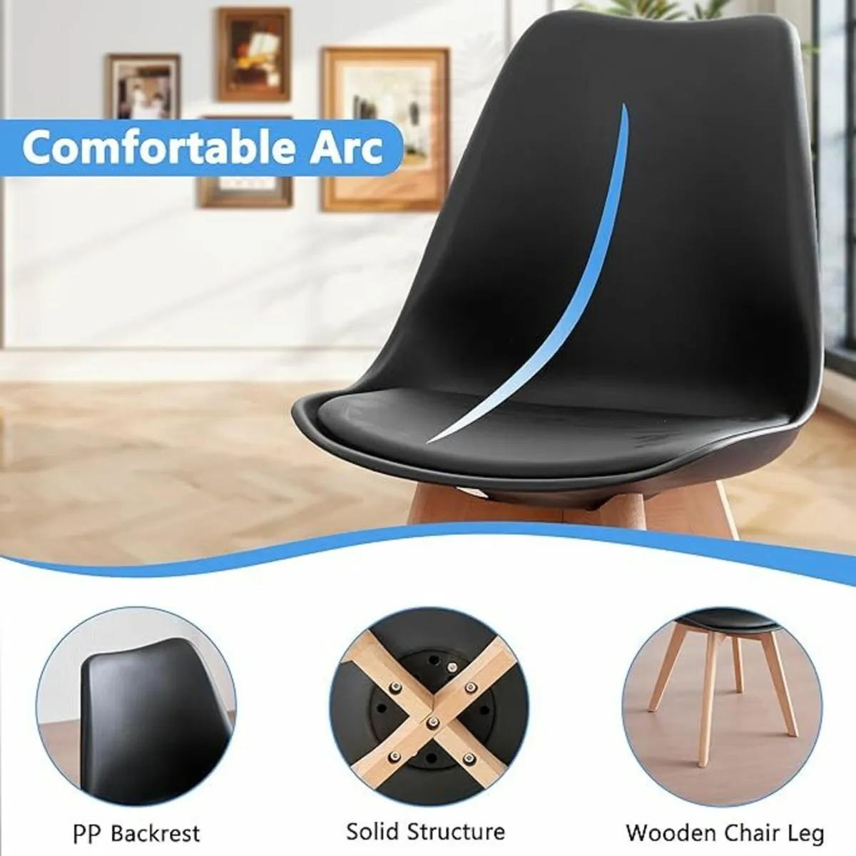 Set of 6 Dining Chairs, Padded Chairs - Image 2